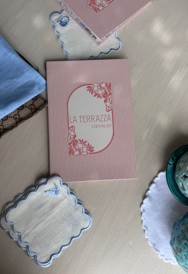 Elegant Blue Embriodery · Italian White Linen