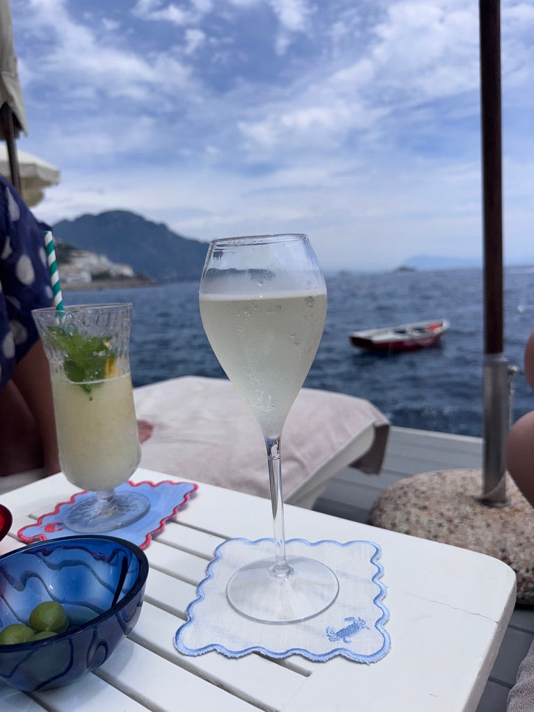 Elegant Blue Embriodery · Italian White Linen