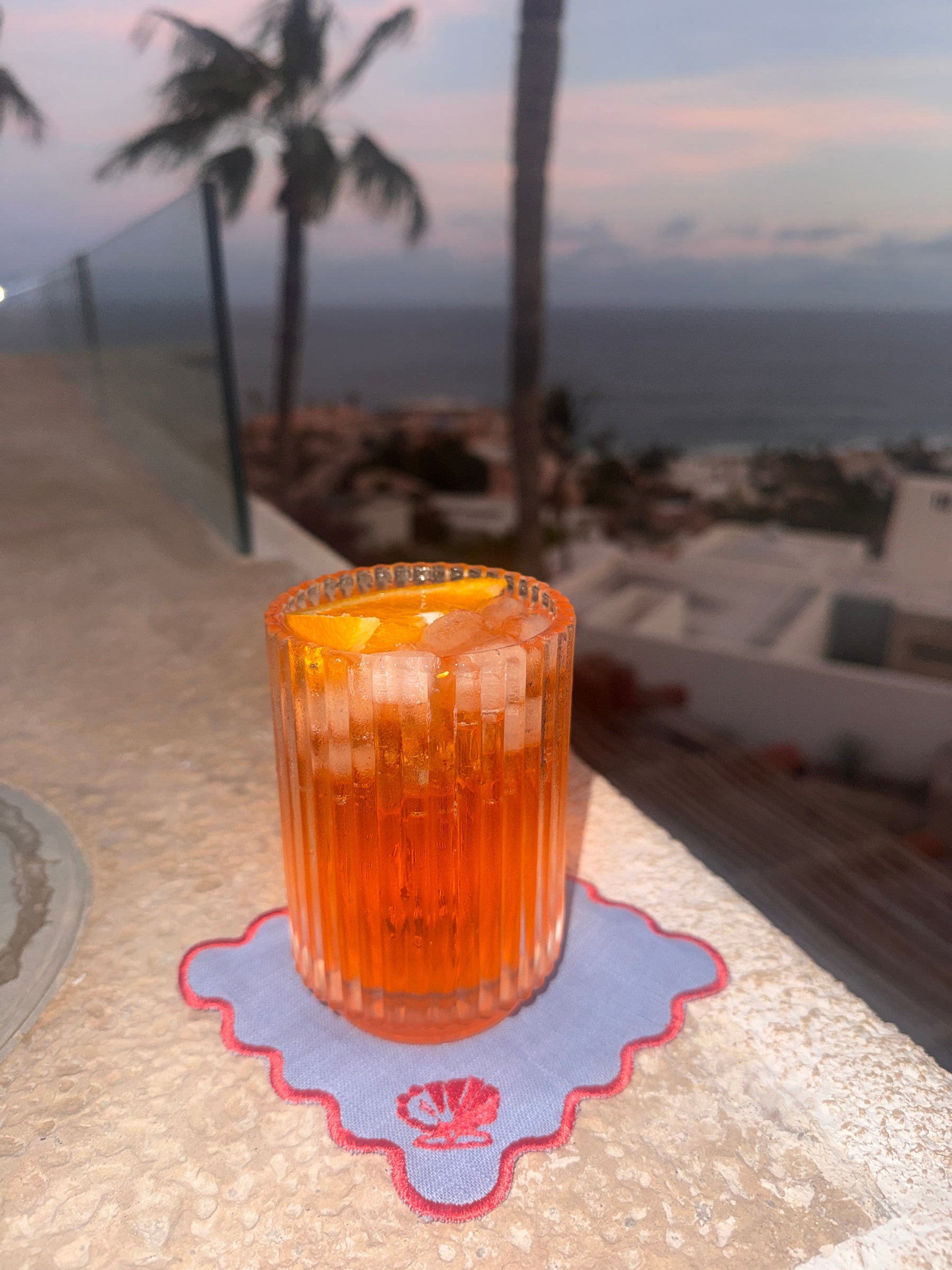 Azzurro Linen · Coral Embroidery