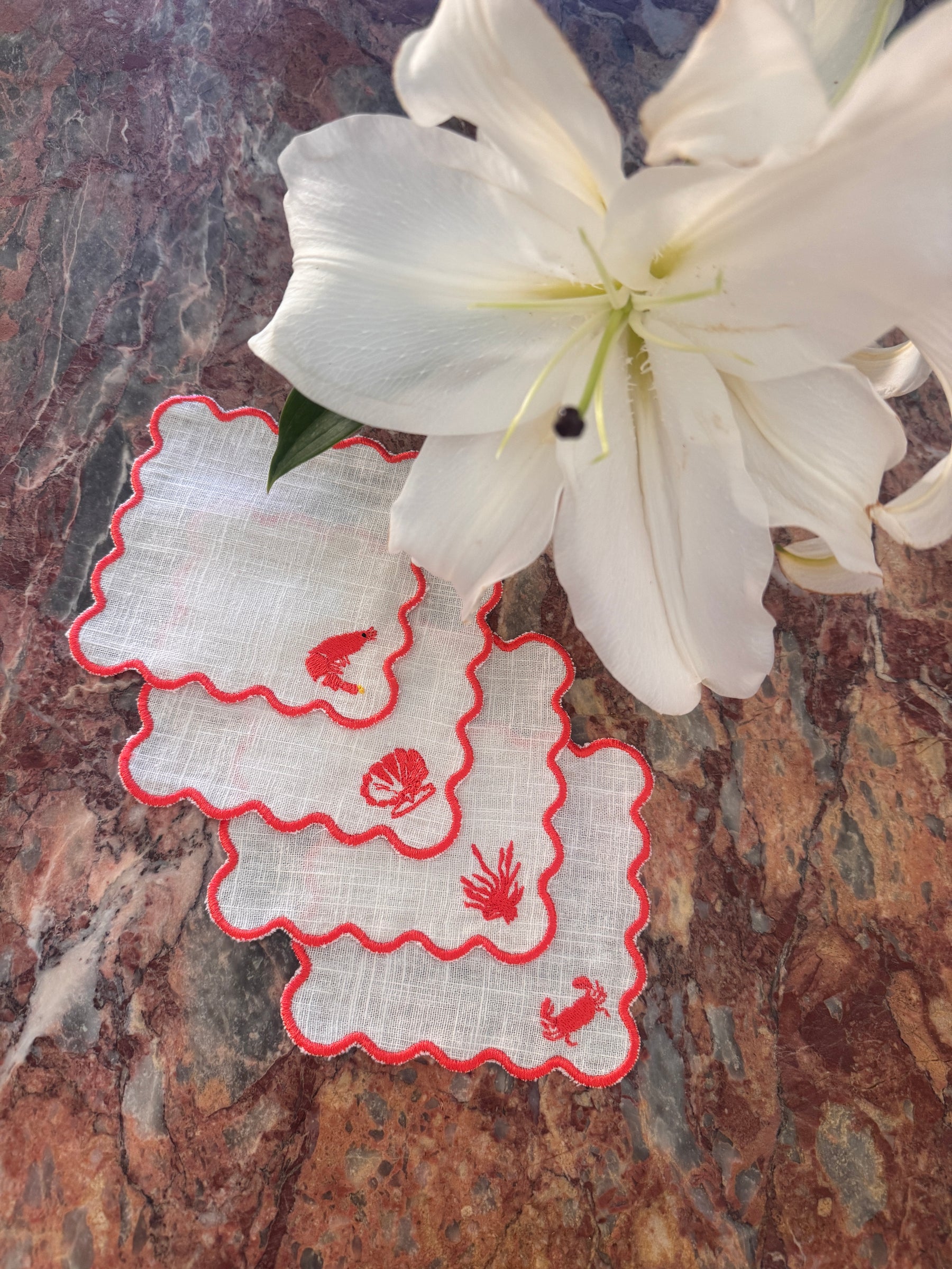 White Linen · Coral Embriodery