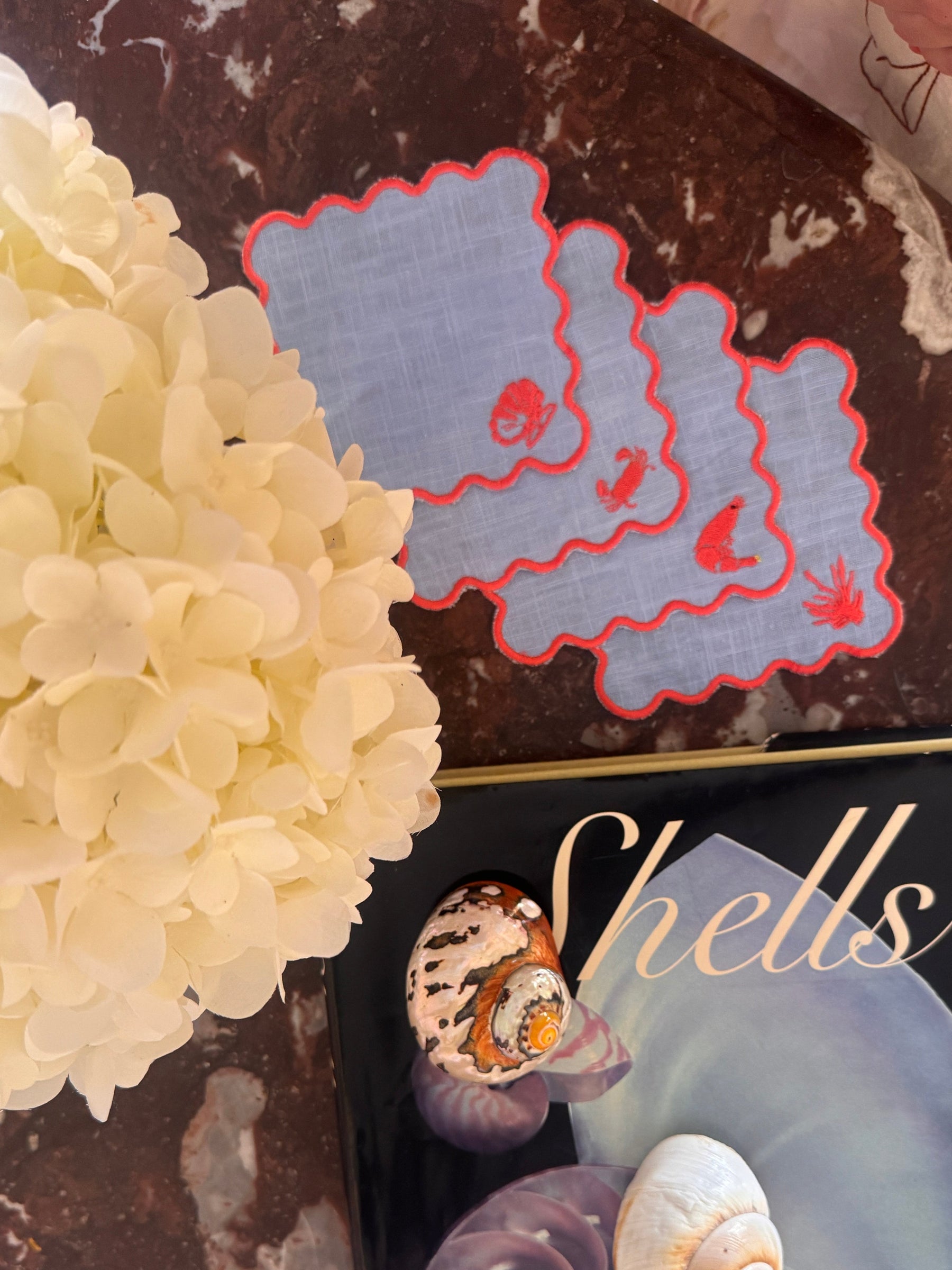 Azzurro Linen · Coral Embroidery